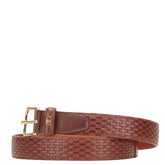サルヴァトーレフェラガモ ヴァラ 編み込み モチーフ ベルト 85 ブラウン レザー レディース Salvatore Ferragamo 【中古】